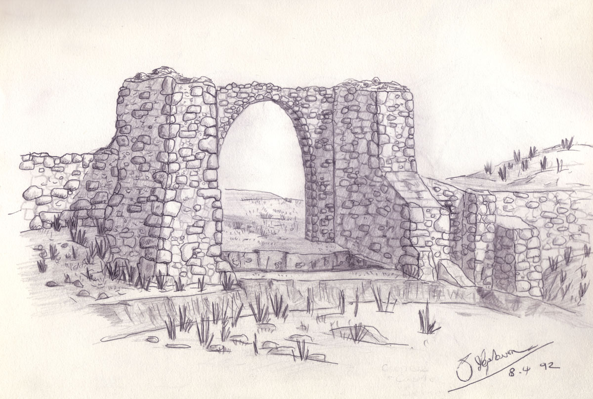 Pencil and Ink drawing of Gronez Castle in Jersey