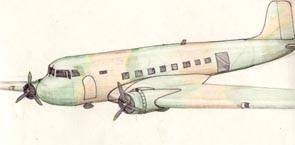 Colour drawing of a DC3 Dakota aeroplane