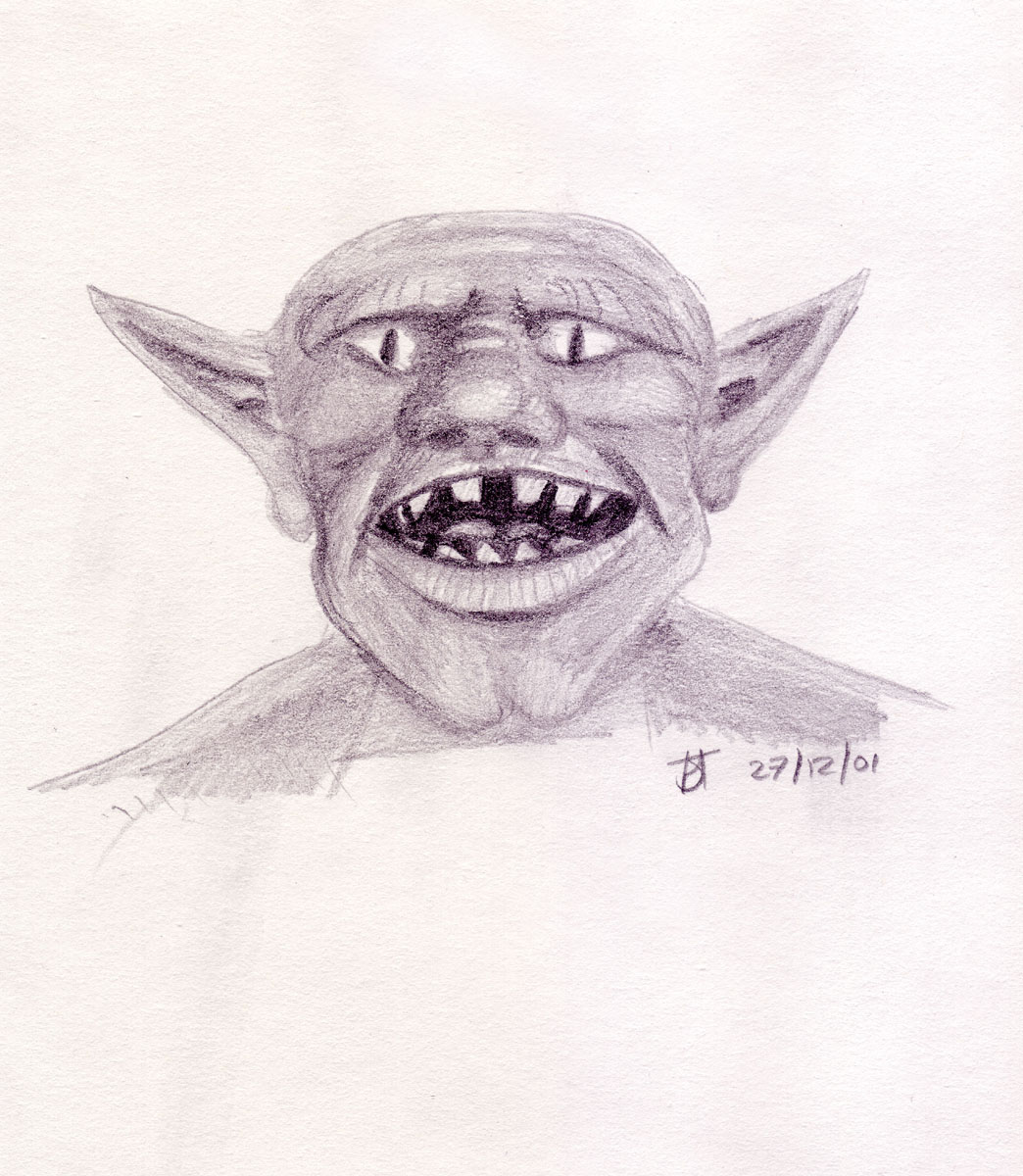 Drawing of a Goblins head