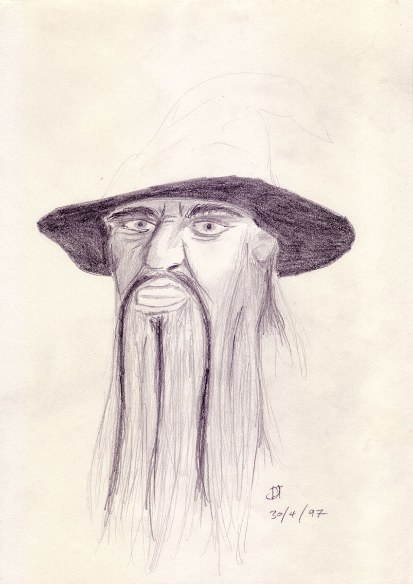Drawing of a wizards face
