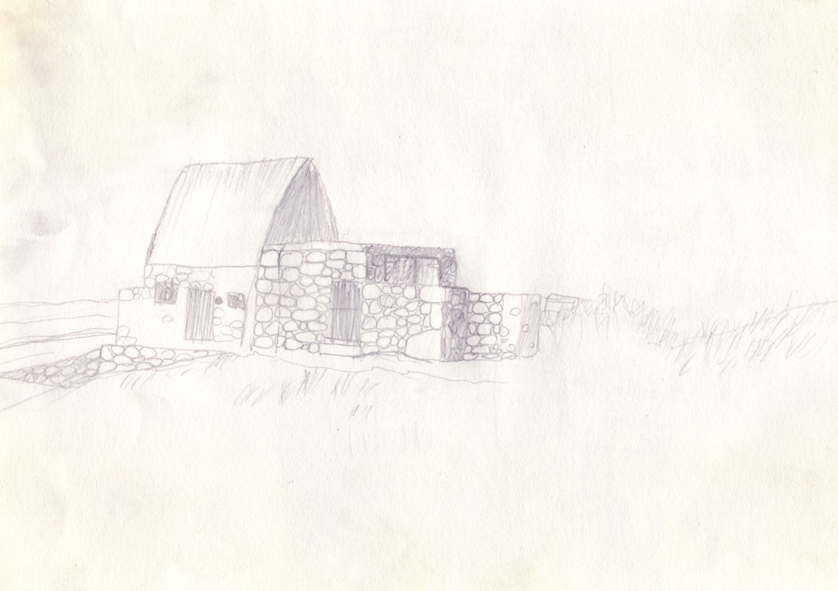 Drawing of an old fishermans cottage in Jersey