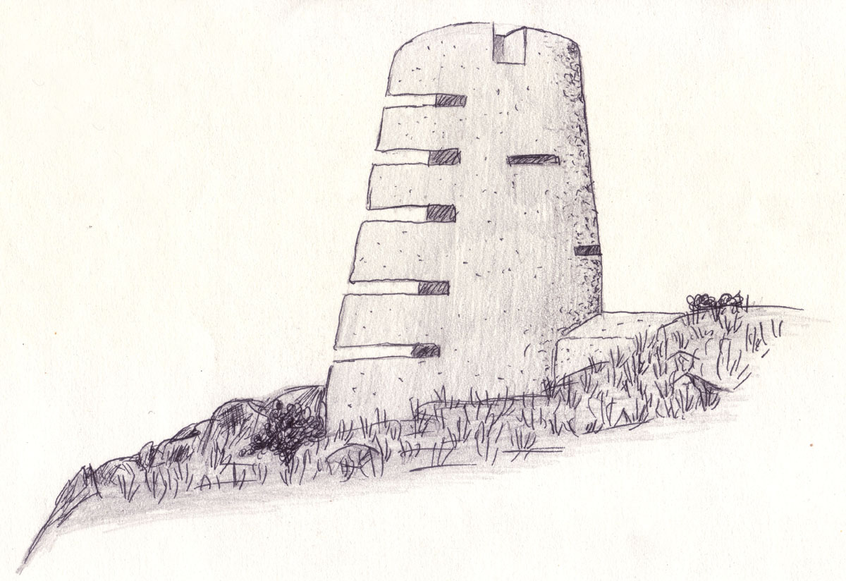 Drawing of a German observation tower built during the occupation of Jersey