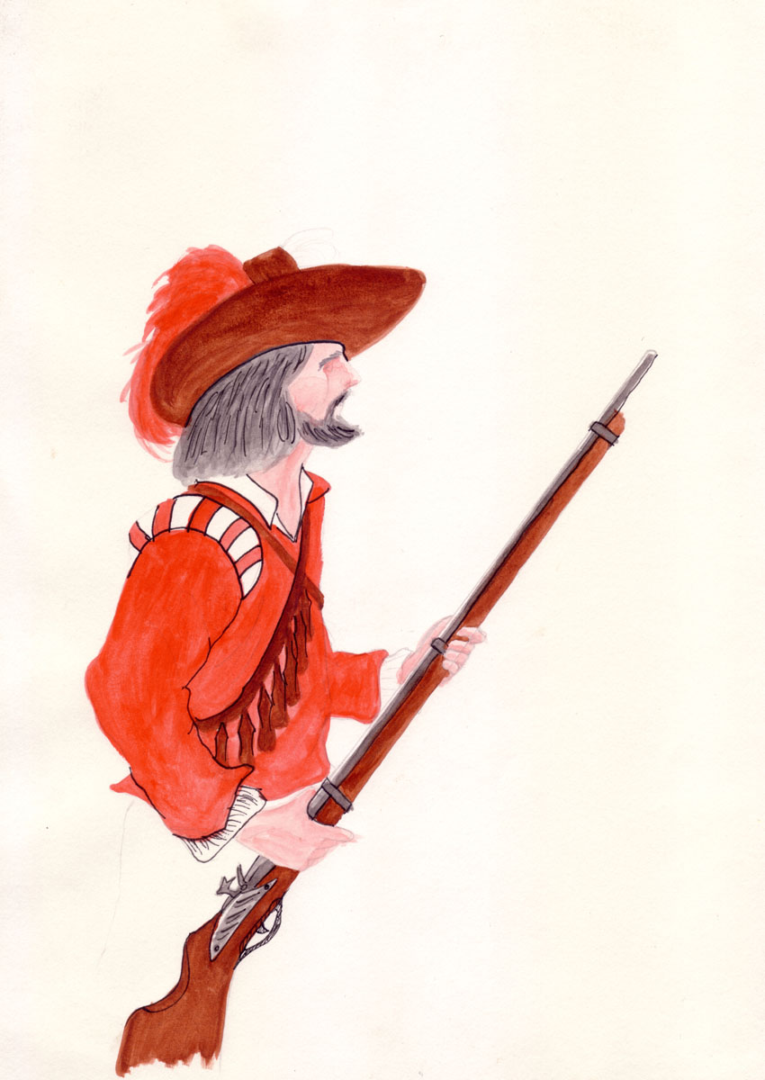 Painting of a 17th Century British Musketeer