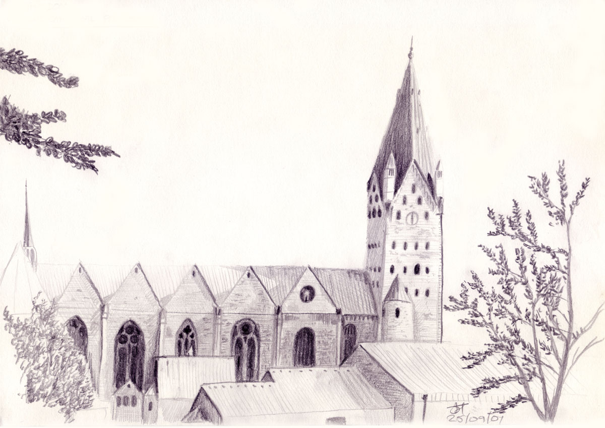 Drawing of Paderborn Cathedral in Germany