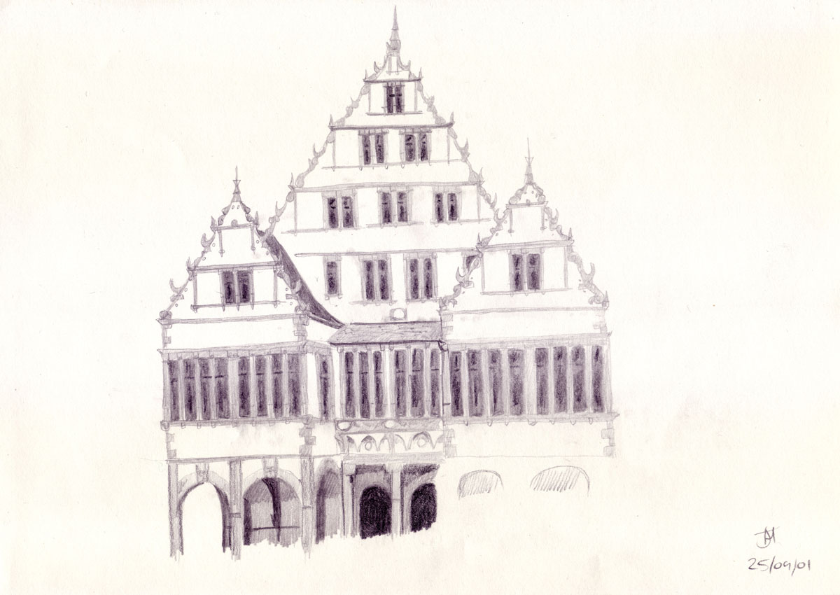 Drawing of Paderborn Bier Keller (Town Hall) in Germany