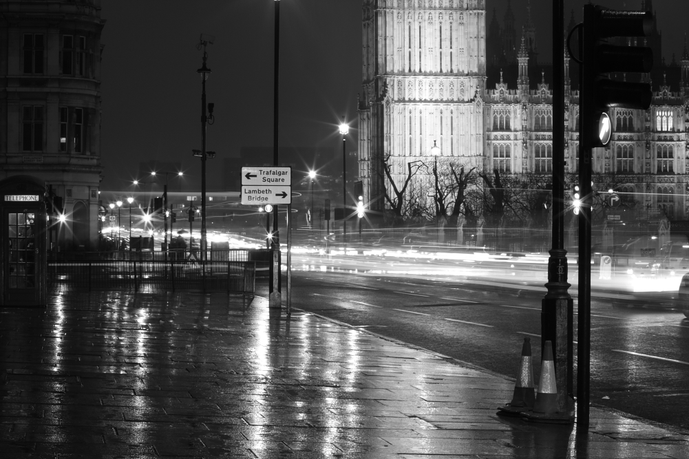 Rush hour traffic in Black and White