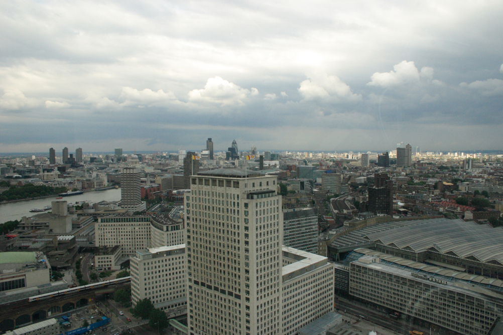 Waterloo Station and the city in the background as viewed from the London Eye