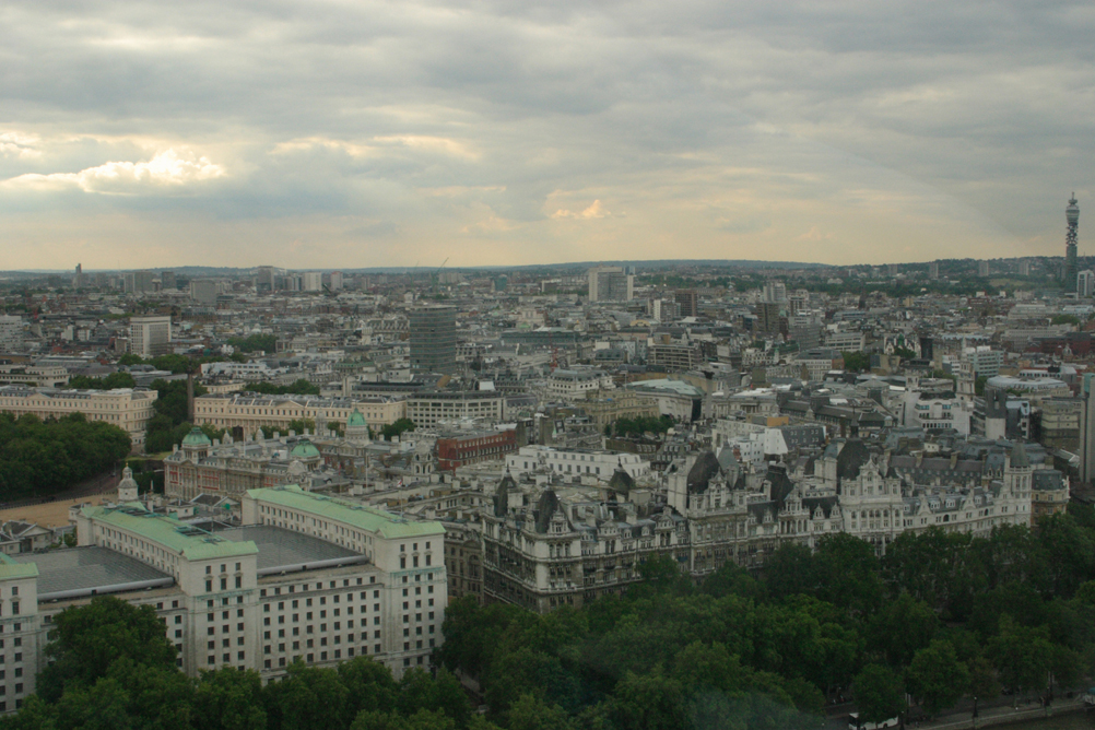 London from the London Eye including Whitehall the BT tower to the right.