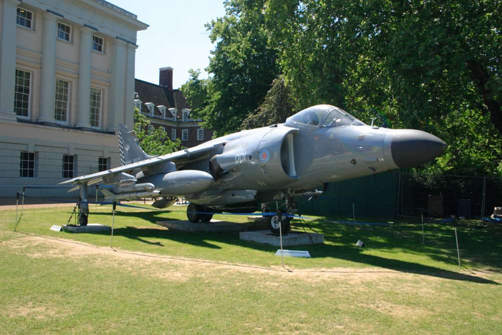 Sea Harrier being used as a reminder of the Falklands War - National Maritime Museum.